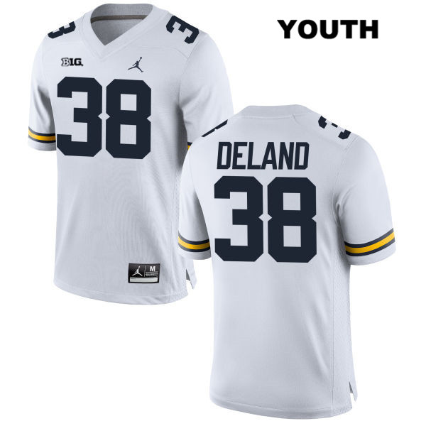Youth NCAA Michigan Wolverines Ethan Deland #38 White Jordan Brand Authentic Stitched Football College Jersey LD25W84PX